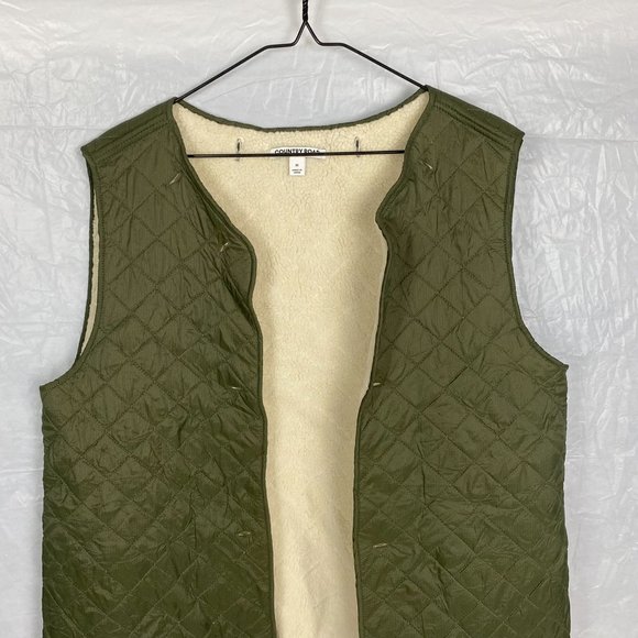 Men's Country Road Size M Khaki Green Tan Sleeveless Quilted Non Closer Vest - Picture 4 of 12